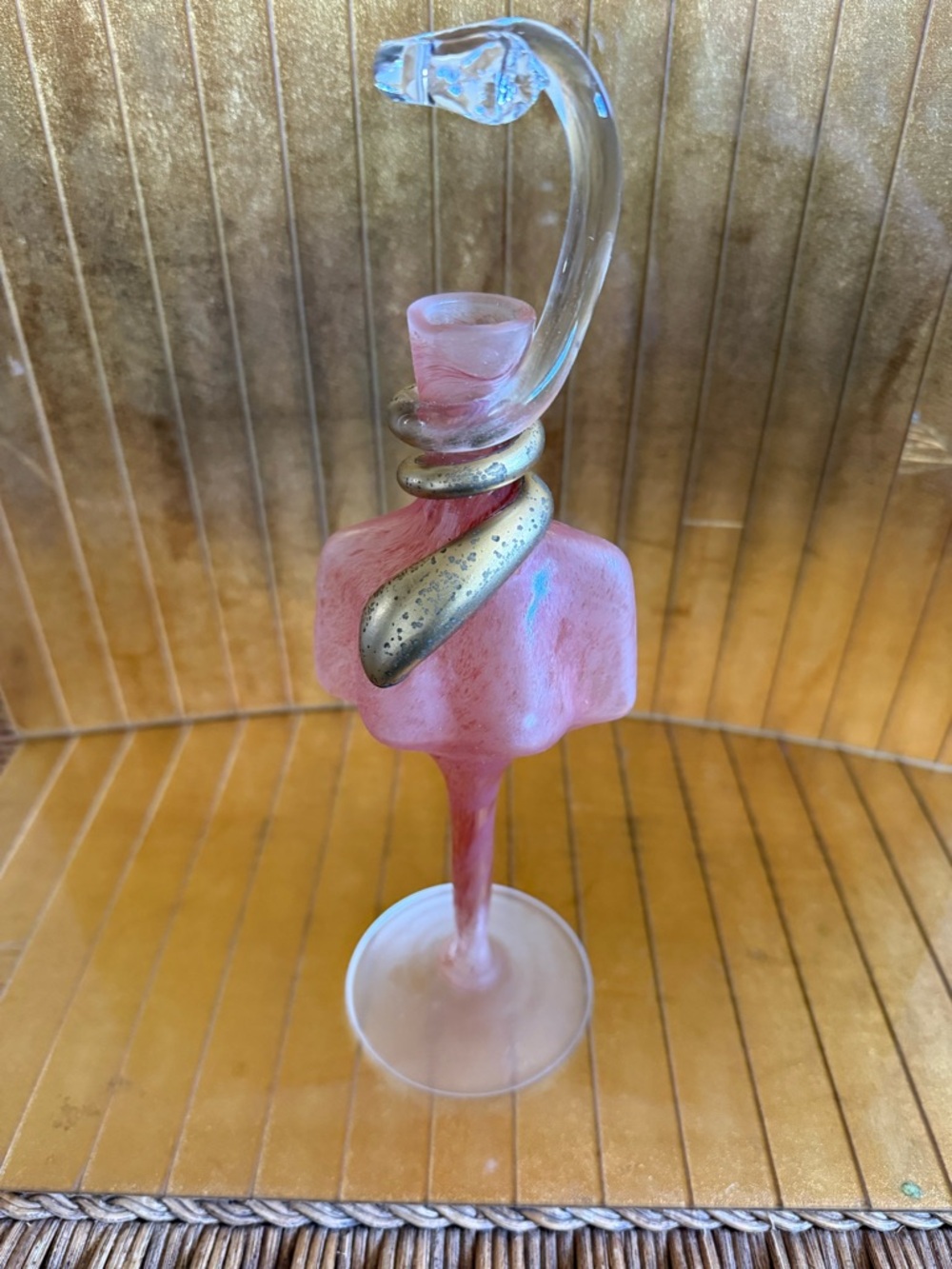 Signed, art, deco serpent solifleur 10 blown glass base Athena pink gold brushed